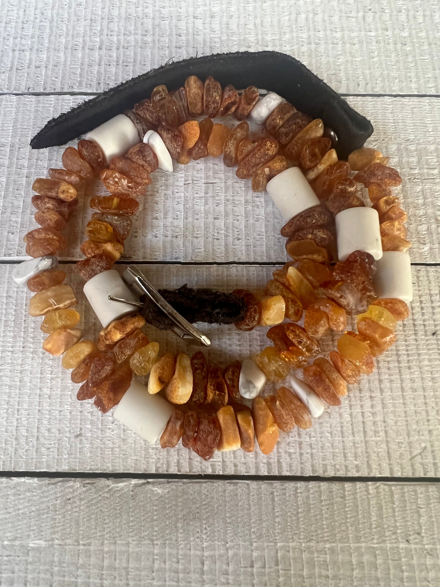 Raw Baltic Amber, EM Beads, White Howlite Flea and Tick Collar