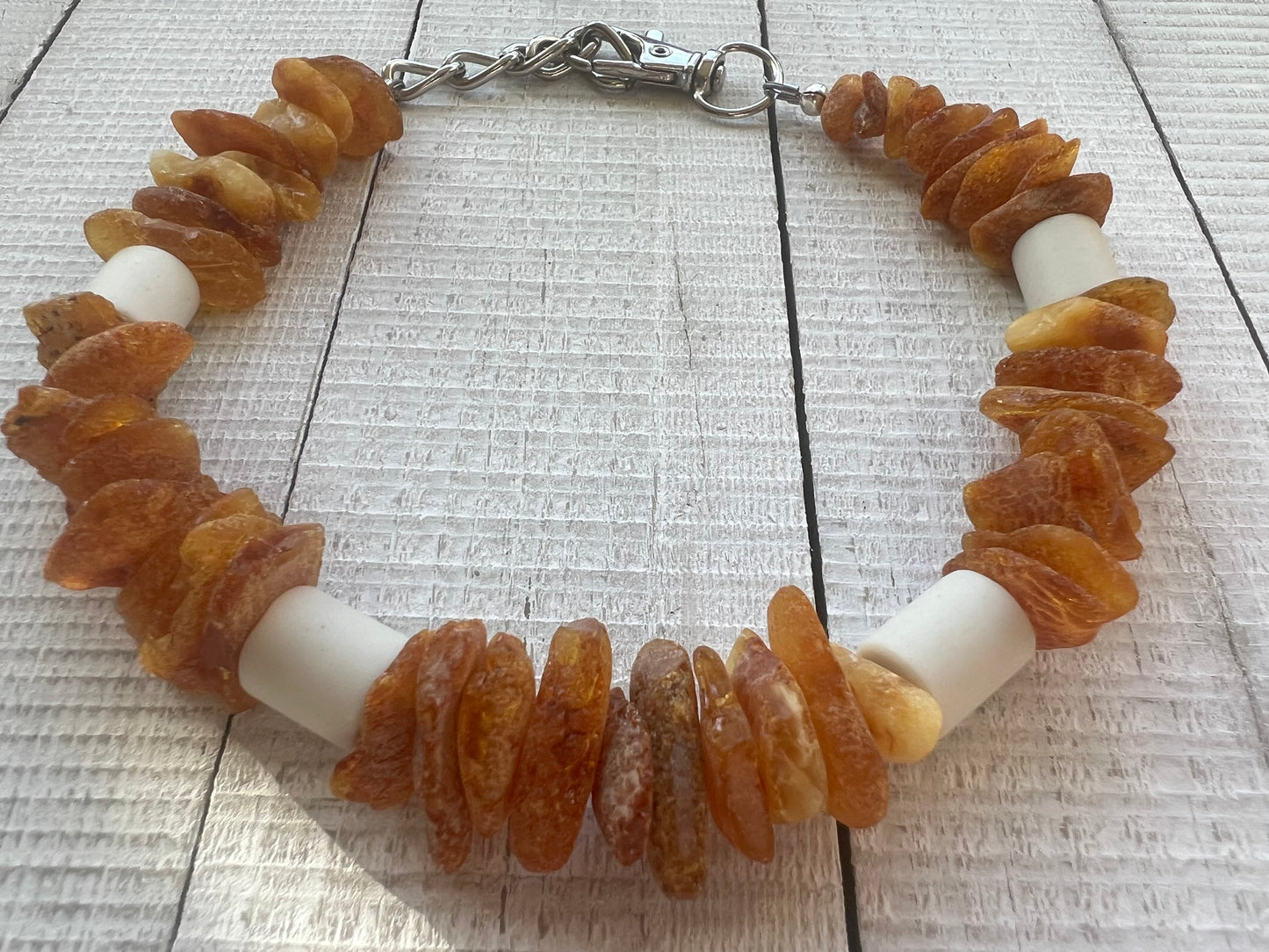 Raw Baltic Amber, EM Beads, White Howlite Flea and Tick Collar