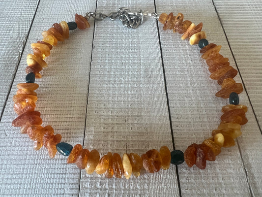 Raw Baltic Amber & Blue Apatite Collar