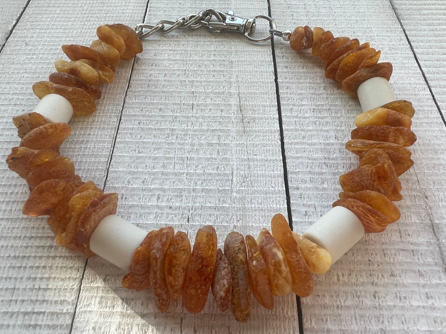 Raw Baltic Amber, EM Beads, White Howlite Flea and Tick Collar