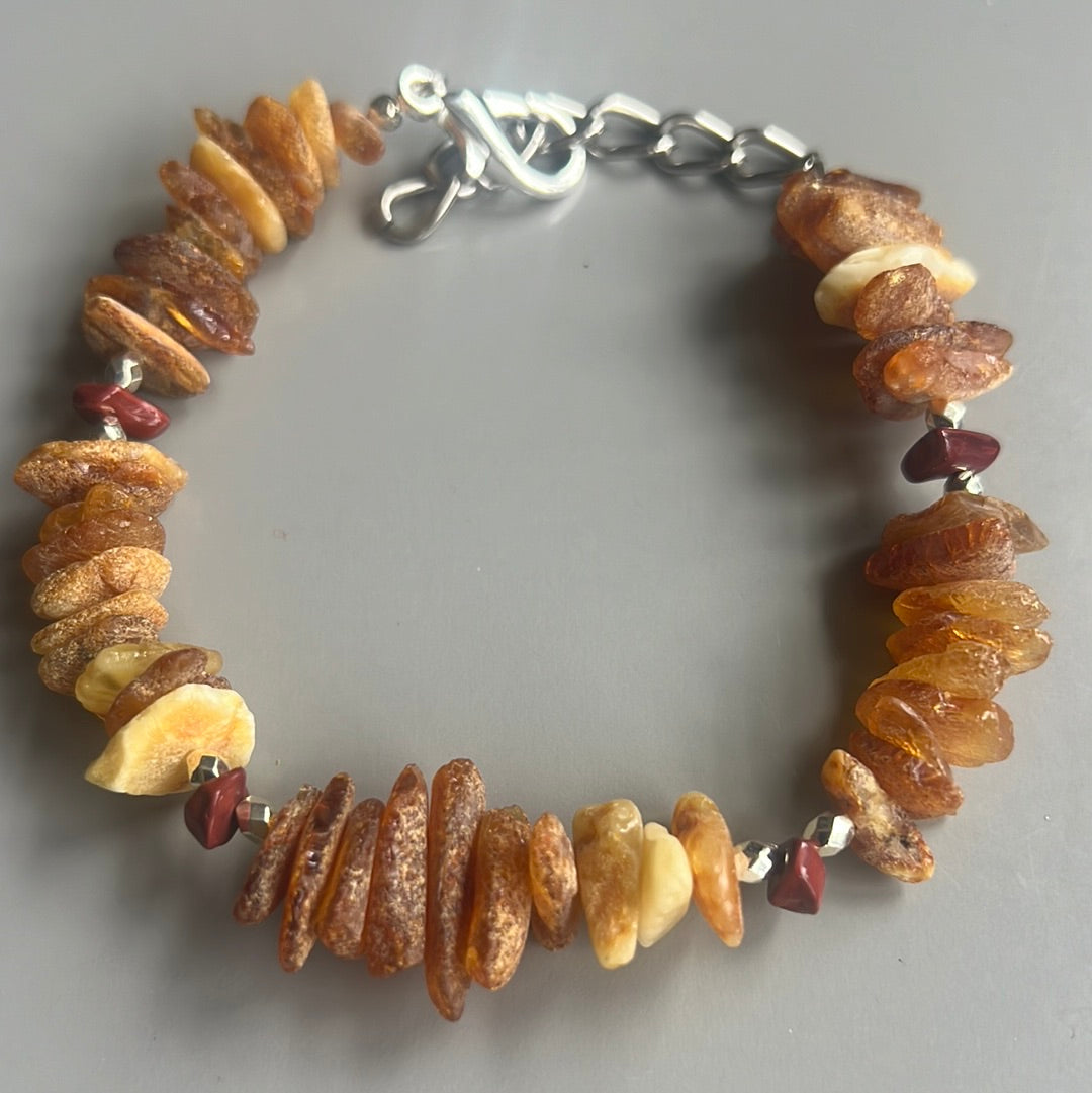 Red Jasper & Raw Baltic Amber Collar