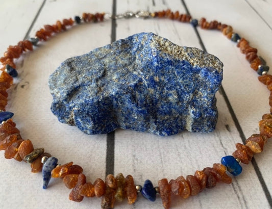 Raw Baltic Amber & Lapis Lazuli Flea and Tick Repellant Collar "Wisdom"