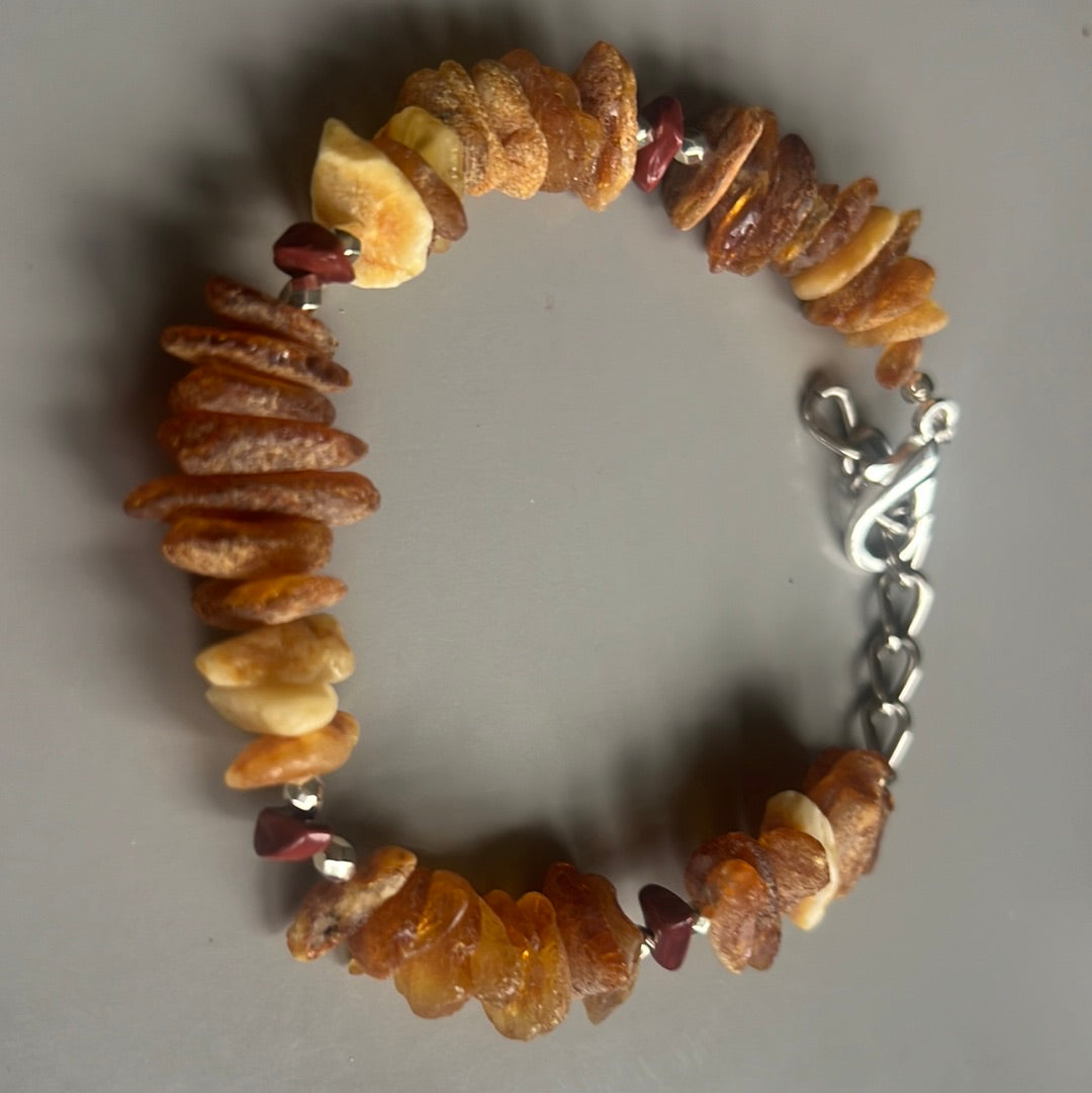 Red Jasper & Raw Baltic Amber Collar