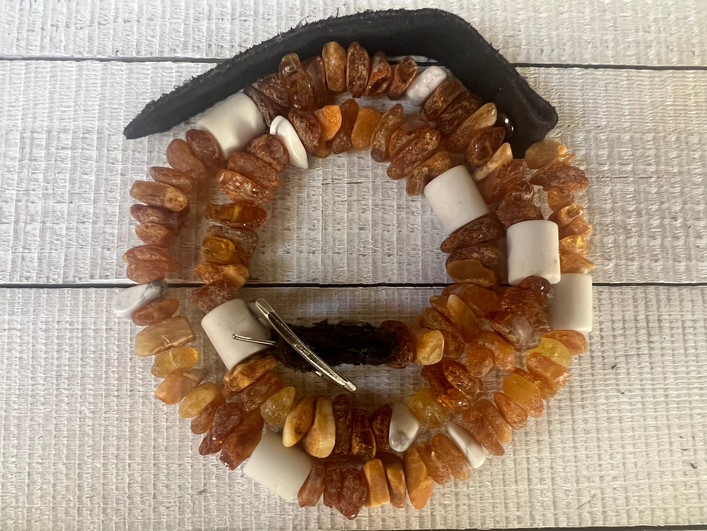 Raw Baltic Amber, EM Beads, White Howlite Flea and Tick Collar