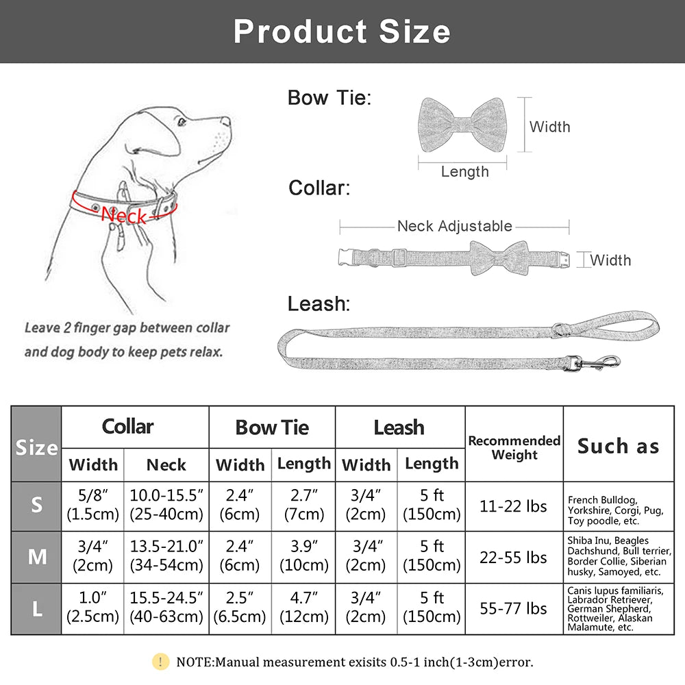 Dog Collar Leash Set High Quality Dogs Collars With Bowtie Adjustable Pet Collars Leashes Free Engraving