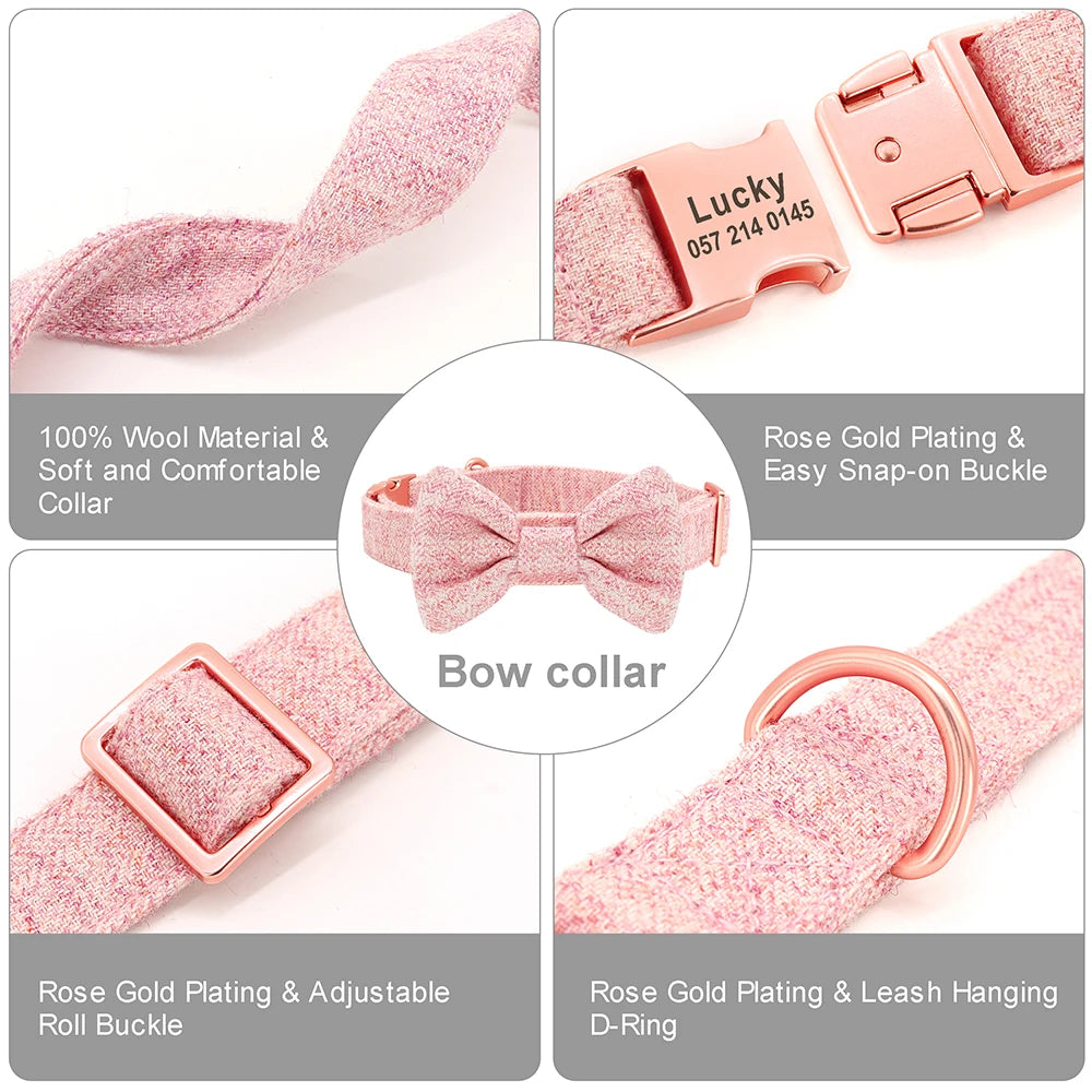 Dog Collar Leash Set High Quality Dogs Collars With Bowtie Adjustable Pet Collars Leashes Free Engraving