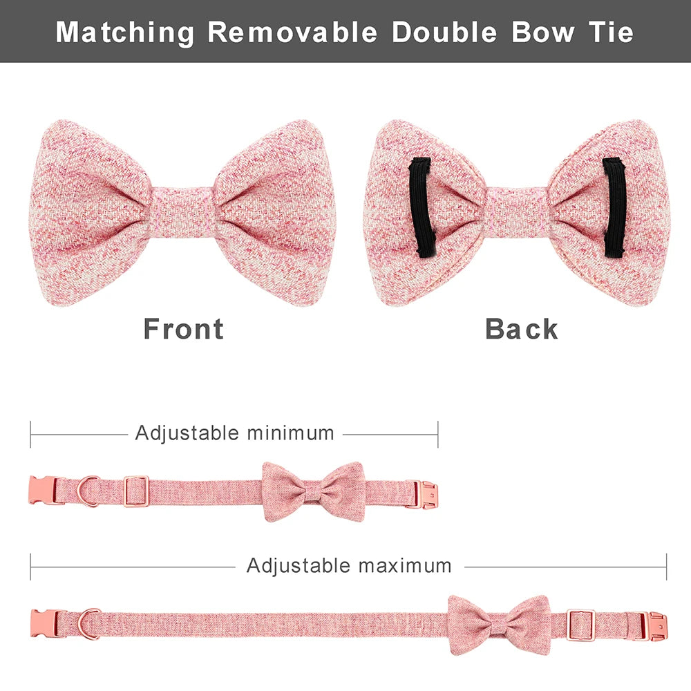 Dog Collar Leash Set High Quality Dogs Collars With Bowtie Adjustable Pet Collars Leashes Free Engraving