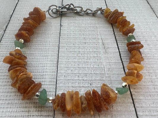 Raw Baltic Amber & Green Aventurine Collar (flea & tick repellant) "Growth"