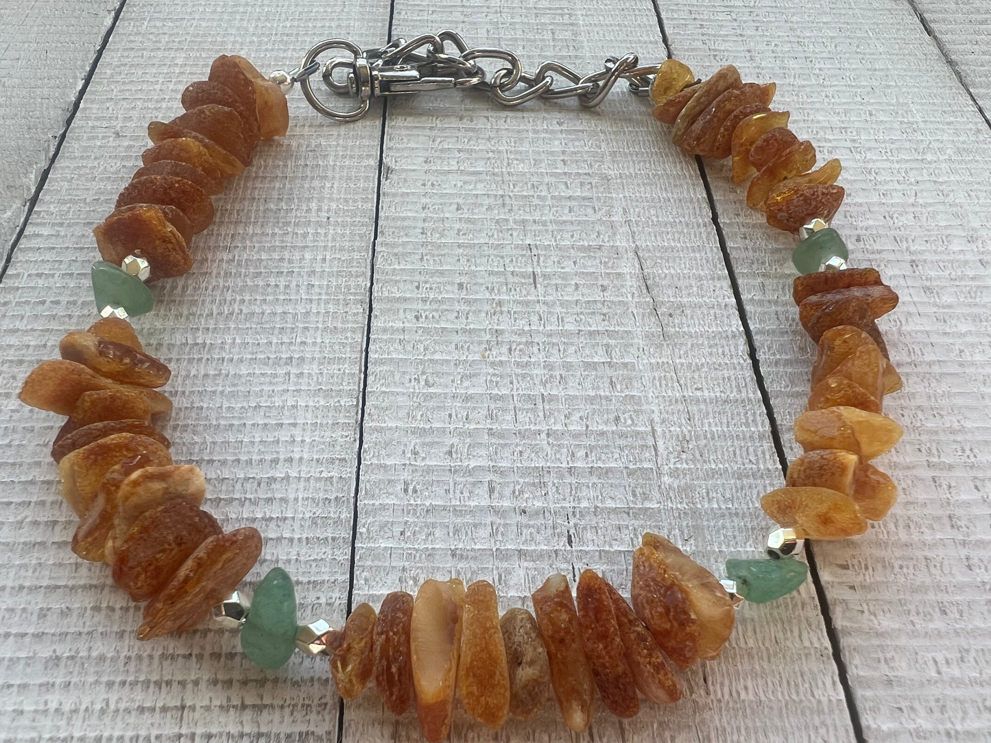 Raw Baltic Amber & Green Aventurine Collar (flea & tick repellant) "Growth"